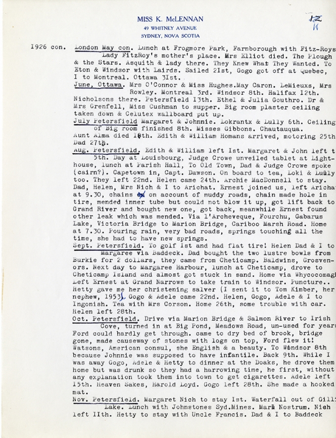 Katharine McLennan's Diary